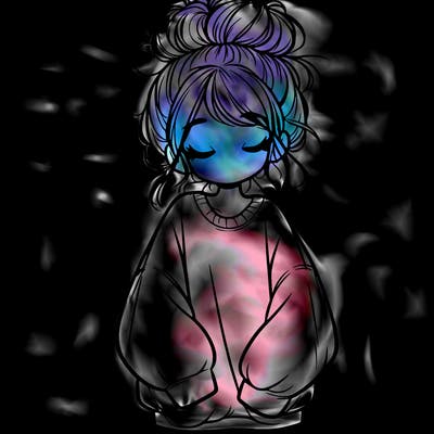 girl with baggy sweatshirt and messy bun