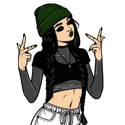 realistic teenage girl with braids and a beanie and crop top doing 🫶🏼