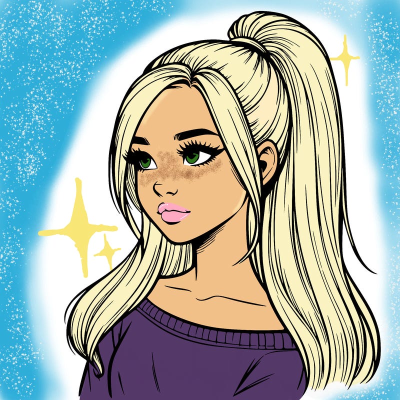 realistic girl with a high ponytail