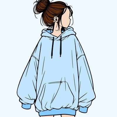 realistic girl with a oversized sweatshirt on and a bun