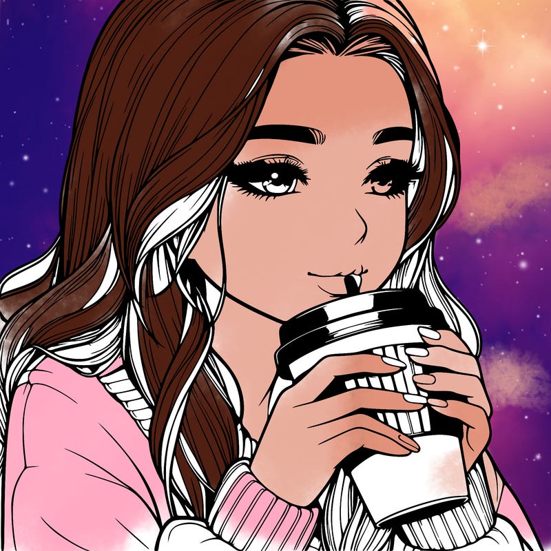 realistic girl drinking coffee