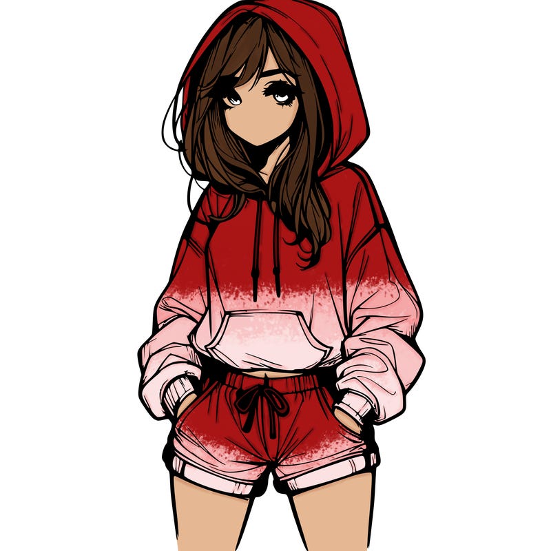 realistic girl in shorts and hoodie
