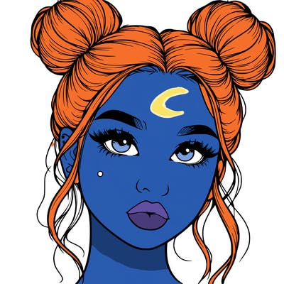 realistic girl with two buns on her hair and lips