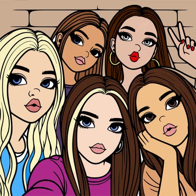 group of teen girls friends y2k up close in a selfie