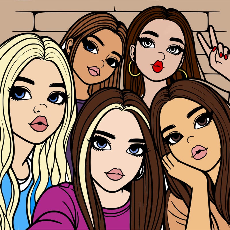 group of teen girls friends y2k up close in a selfie