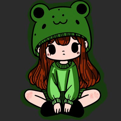 a girl wearing a frog hat and some frog socks