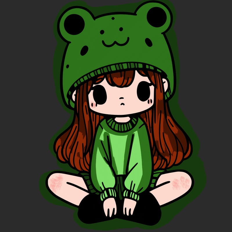 a girl wearing a frog hat and some frog socks