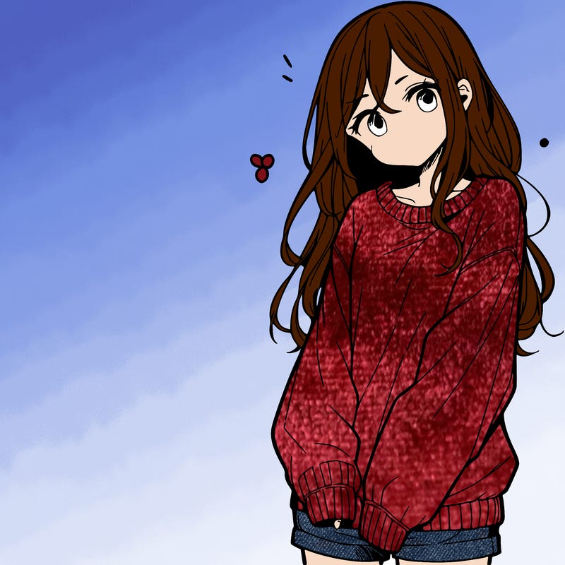 manga teen girl  in a sweater and baggy pants