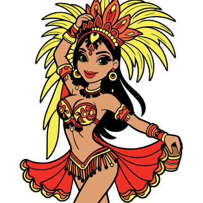 a samba dancer in colorful costume.