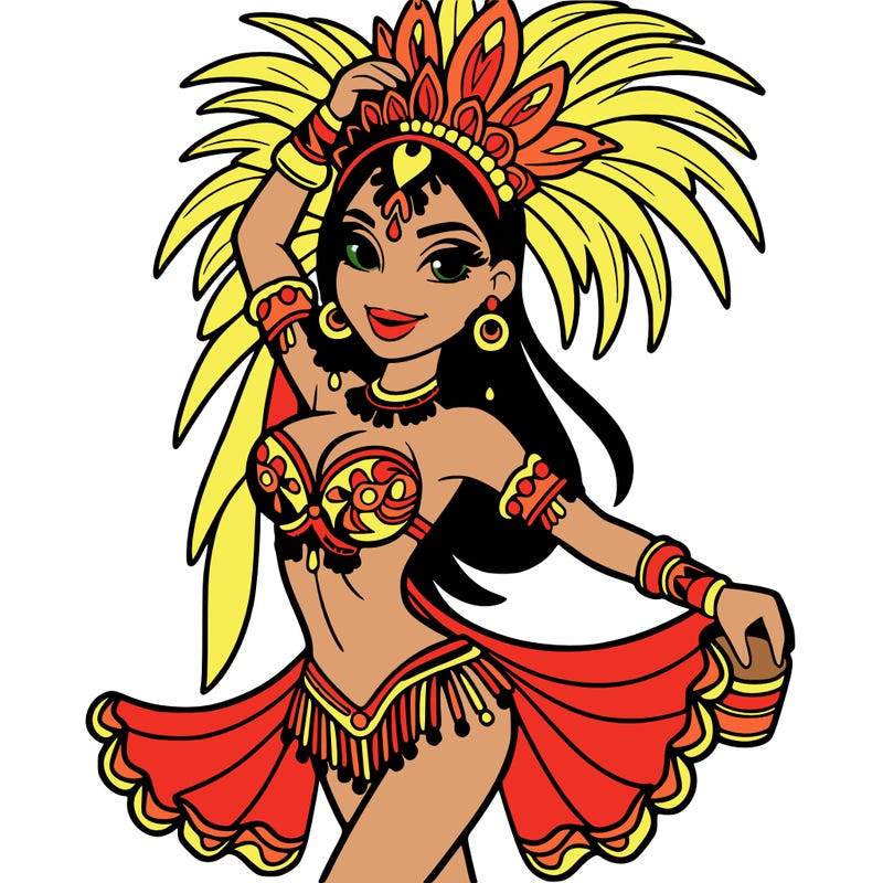a samba dancer in colorful costume.