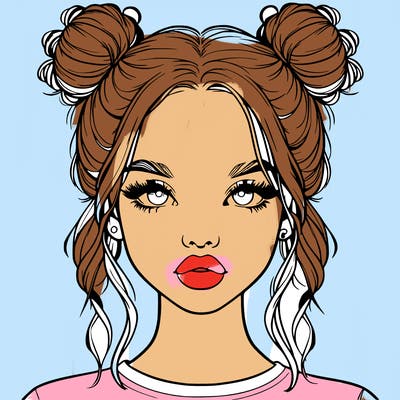 realistic girl with two buns in hair and lips