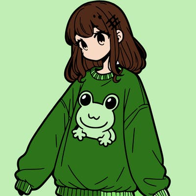 girl wearing frogging sweatshirt