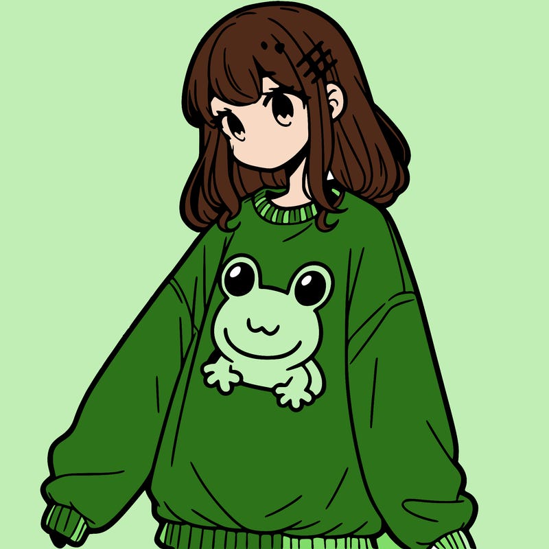 girl wearing frogging sweatshirt