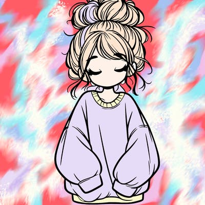 girl with baggy sweatshirt and messy bun