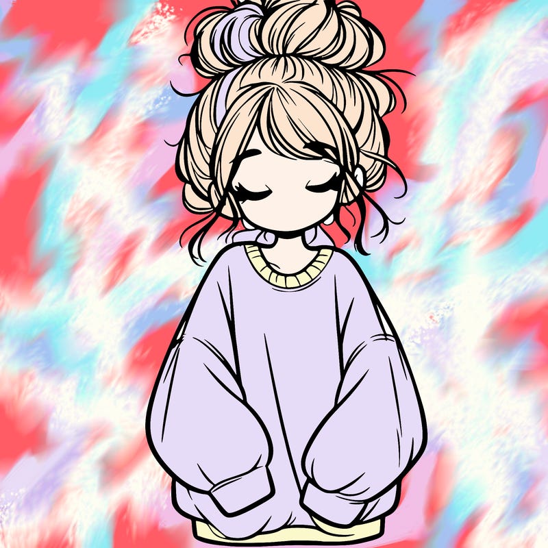 girl with baggy sweatshirt and messy bun