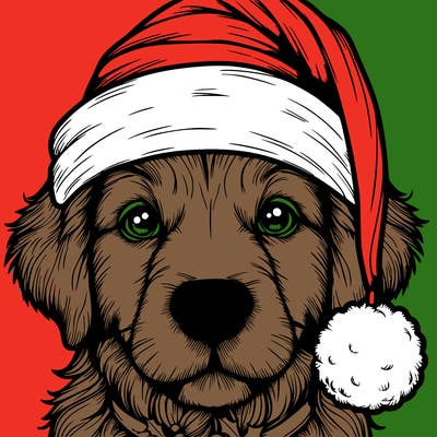 realistic dog with a christmas hat