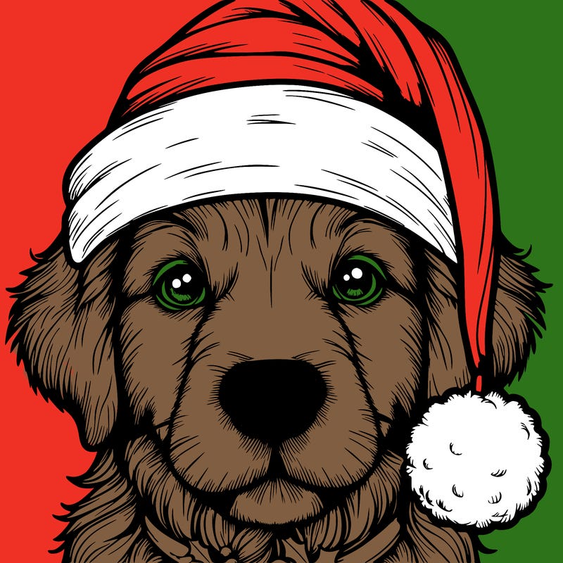 realistic dog with a christmas hat