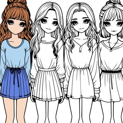 four realistic girls in a line