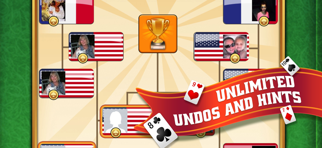 Bracket del torneo Solitaire Arena con banner per annulli e suggerimenti illimitati