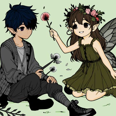 young realistic fae boy and girl playing