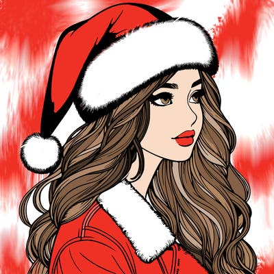 realistic girl in santa hat