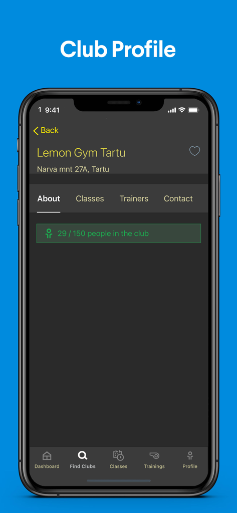 Lemon gym Lithuania - Interface do aplicativo Lemon Gym mostrando detalhes de ocupação e localização da academia