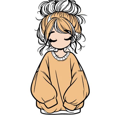 girl with baggy sweatshirt and messy bun