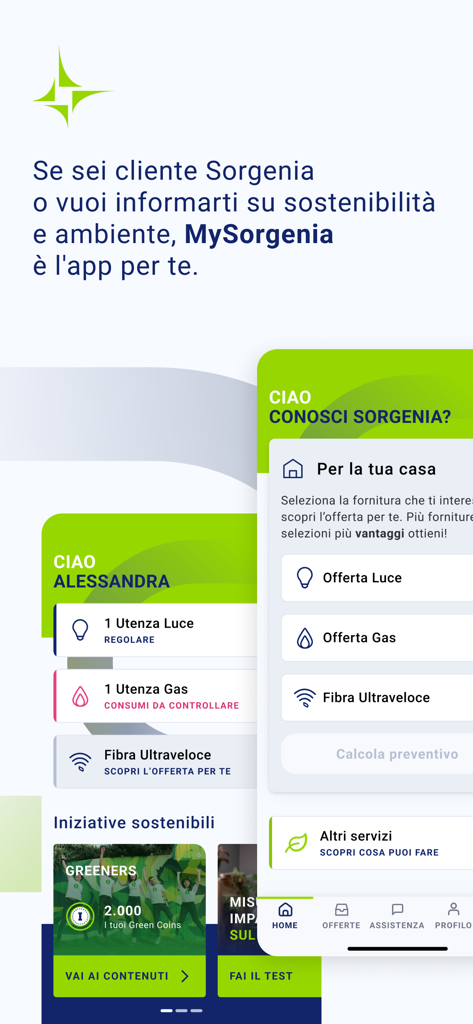 MySorgenia - MySorgenia app home screen showing utility management for electricity gas and fiber