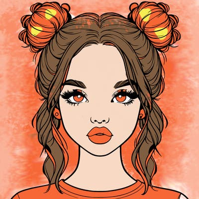 realistic girl with two buns in hair and lips