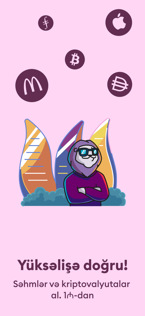 Leobank mobile app screen promoting stock and cryptocurrency investing with a cool lion character