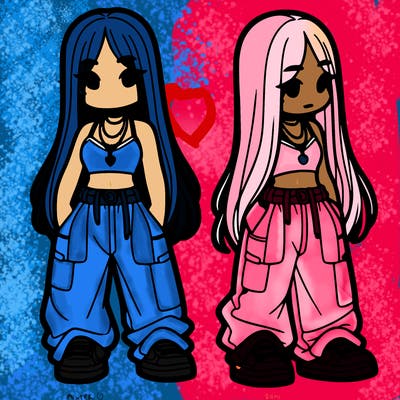 girl in baggy pants crop top and long hair