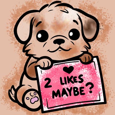 a puppy holding a sign that says 2 likes maybe?