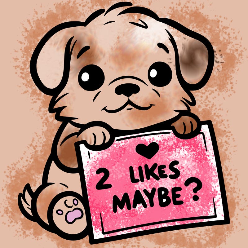 a puppy holding a sign that says 2 likes maybe?