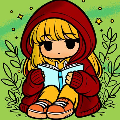 girl in oversized hoodie reading a book