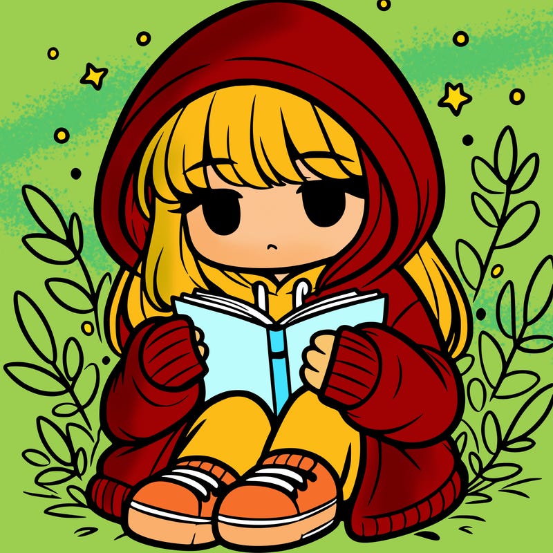 girl in oversized hoodie reading a book