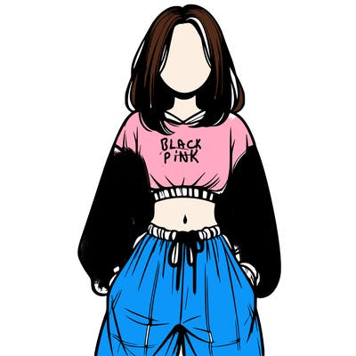 realistic girl faceless with baggy pants and a crop top