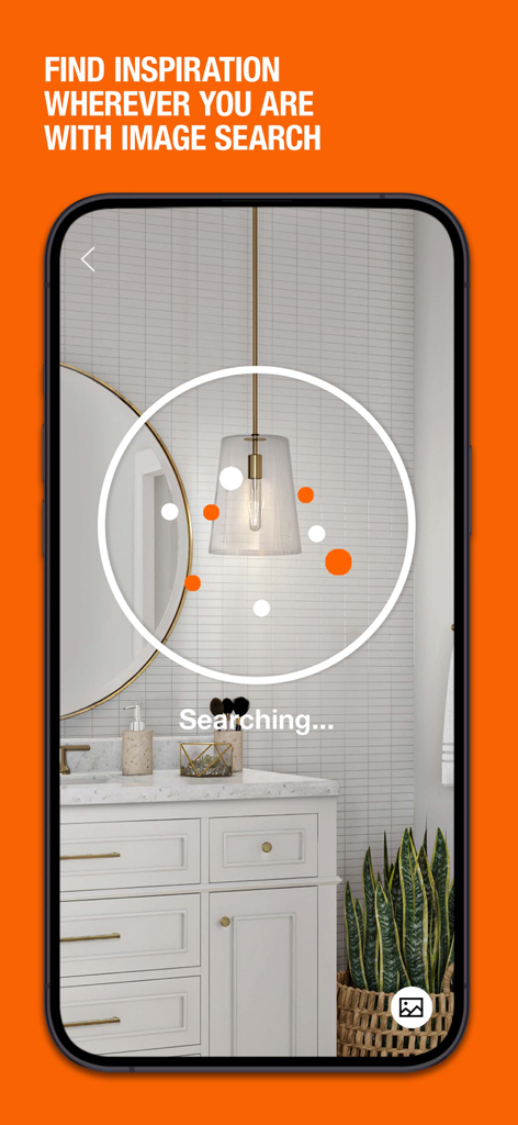 The Home Depot app visual search feature identifying a bathroom pendant light fixture