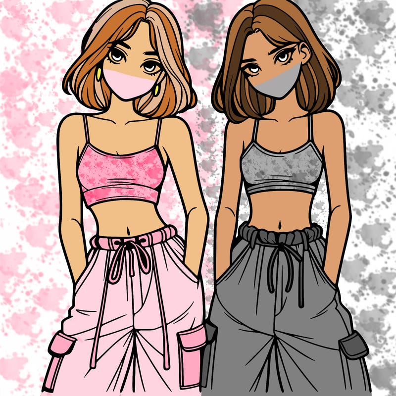two girls with crop top with baggy pants