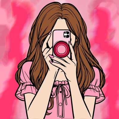 a realistic girl holding her phone taking pictures