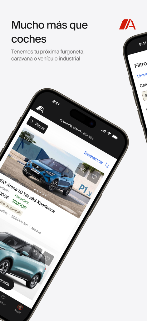 Autocasión - Autocasion app interface displaying used car listings and search filters for various vehicles in Spanish