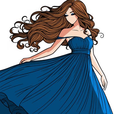 beautiful realistic woman with dress flowing in the wind