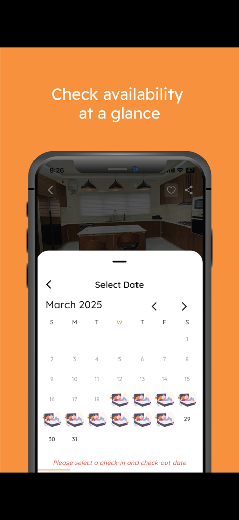 Shrbo - Shrbo app screen showing a calendar to check property availability