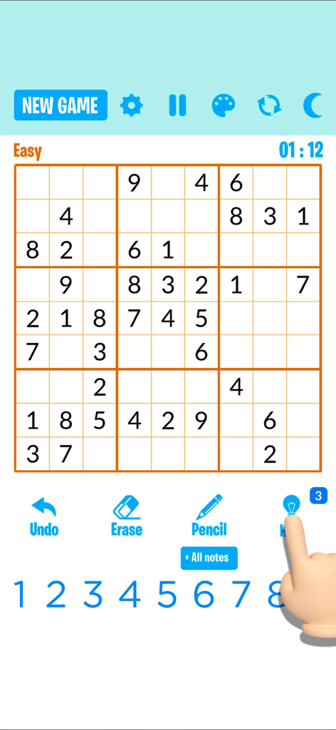 Sudoku Classic 2025 - Mobile screenshot of Sudoku Classic 2025 showing an easy difficulty level puzzle and game interface