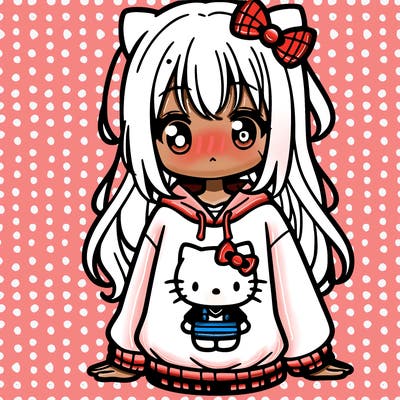 cute anime girl wearing a kuromi from hello kitty sweatshirt