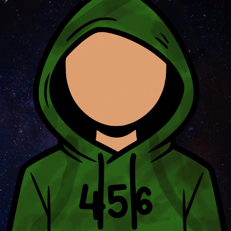 a person with non face waering a hoodie with a 456 symbol