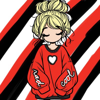 girl with baggy sweatshirt and messy bun