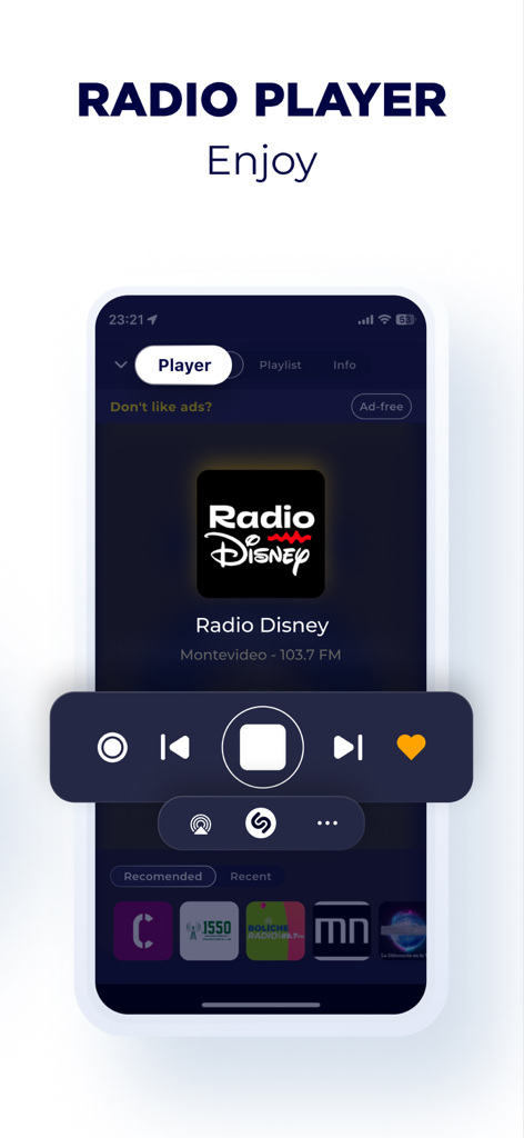 Radio Uruguay - Radio Online - User interface of Radio Uruguay app player with playback controls and radio station information