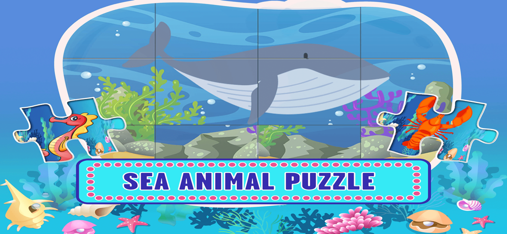 Sea Animal Games For Kids Apps - Sea animal puzzle game for kids featuring a whale seahorse and lobster