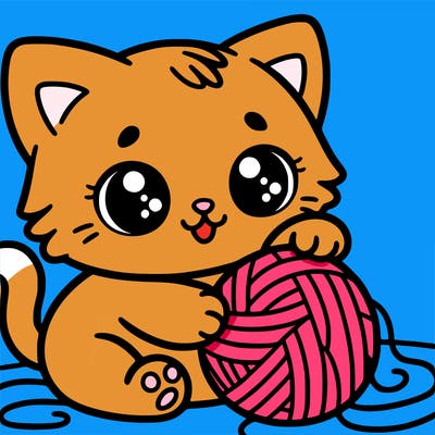 a adorable kitty playing with yarn