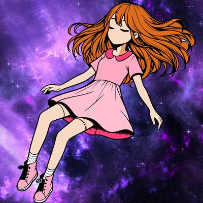 realistic girl floating